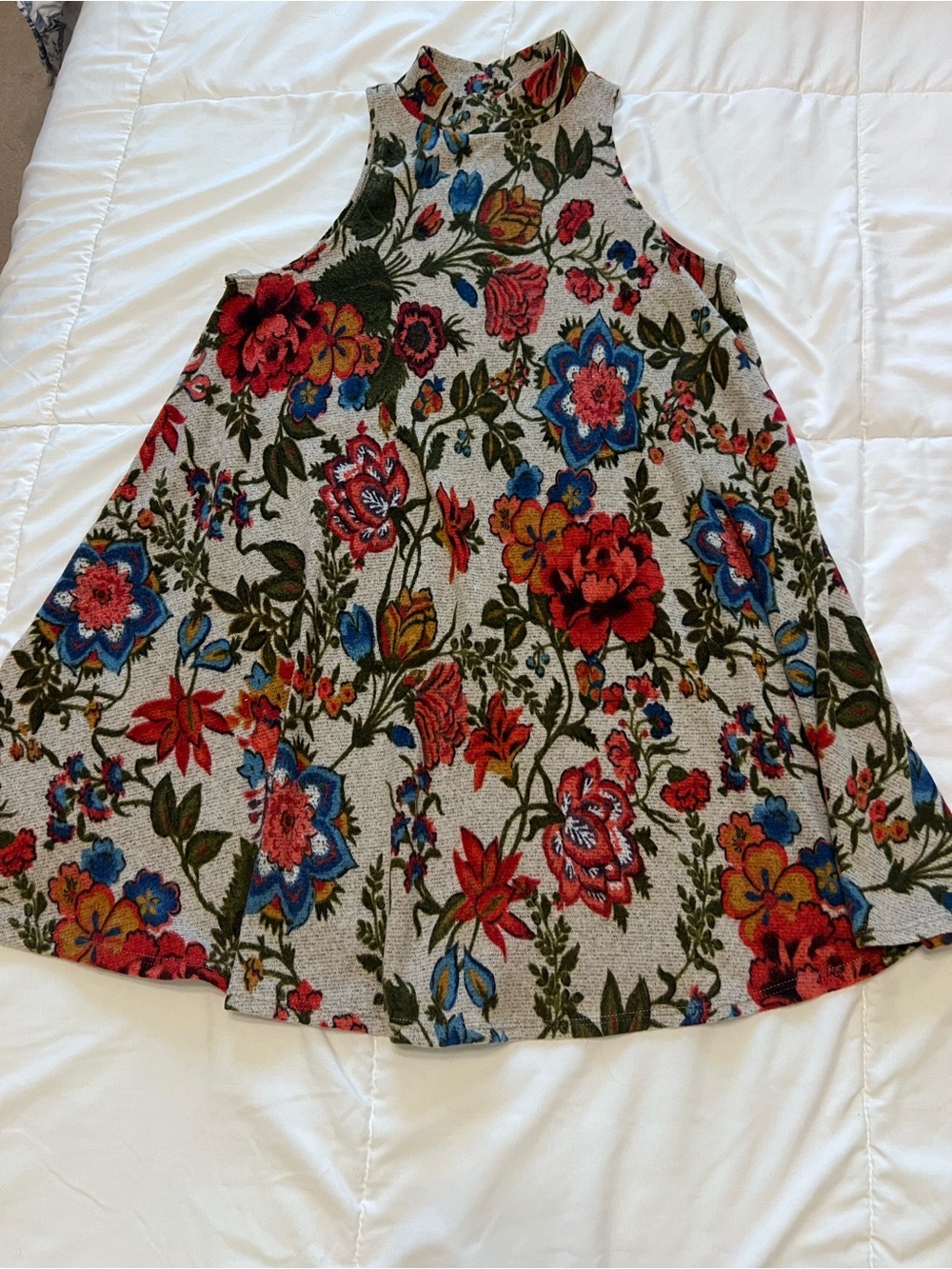 Mock Neck Mini Swing Dress in Multi Floral